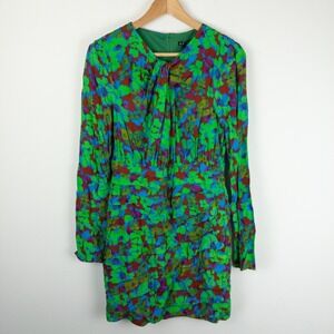 Zara Dress Womens L Green Floral Draped Mini Hippie Retro Daphne New
